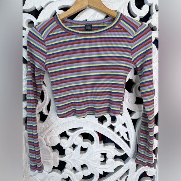 Wild Fable Cropped Long Sleeve Top Multi Color Stripes Size S - Picture 1 of 8